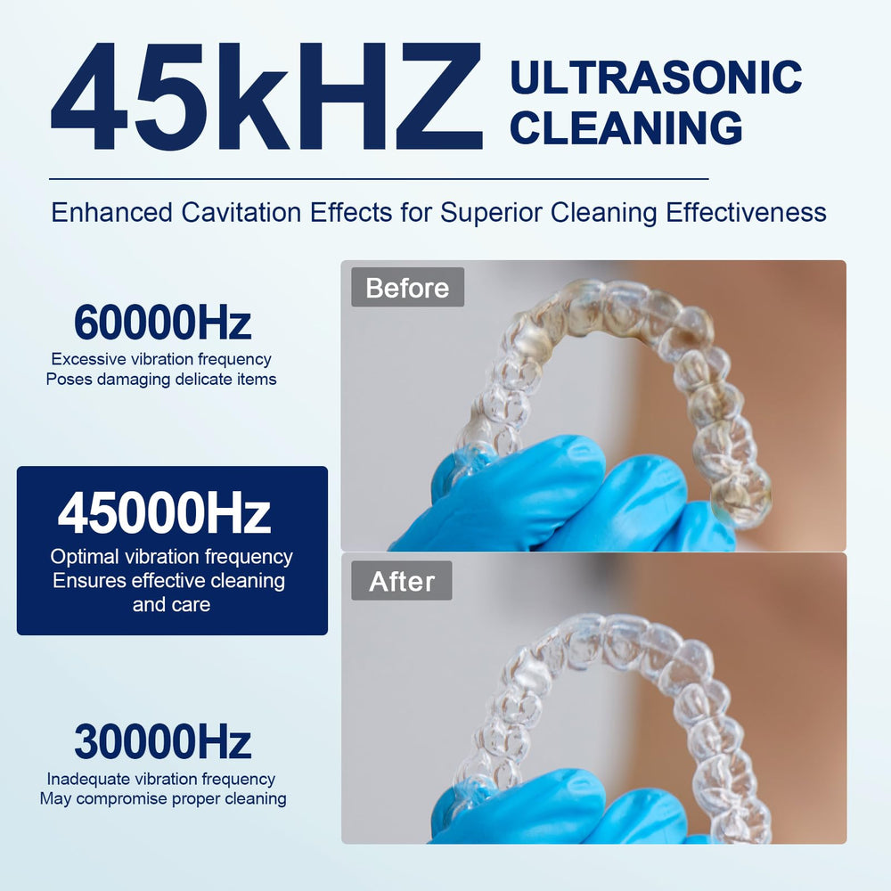 Inside view of ultrasonic cleaner emitting 45kHz cleaning action