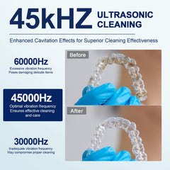 Inside view of ultrasonic cleaner emitting 45kHz cleaning action