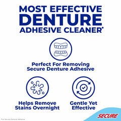 Denture soaking in cleansing solution with tablets