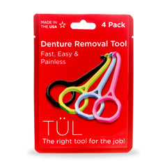 Denture removal tool 4-pack with non-slip grip