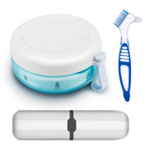 Closed denture travel case showing compact design