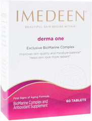 IMEDEEN Derma One bottle and packaging displaying first signs of aging formula with Marine Complex.