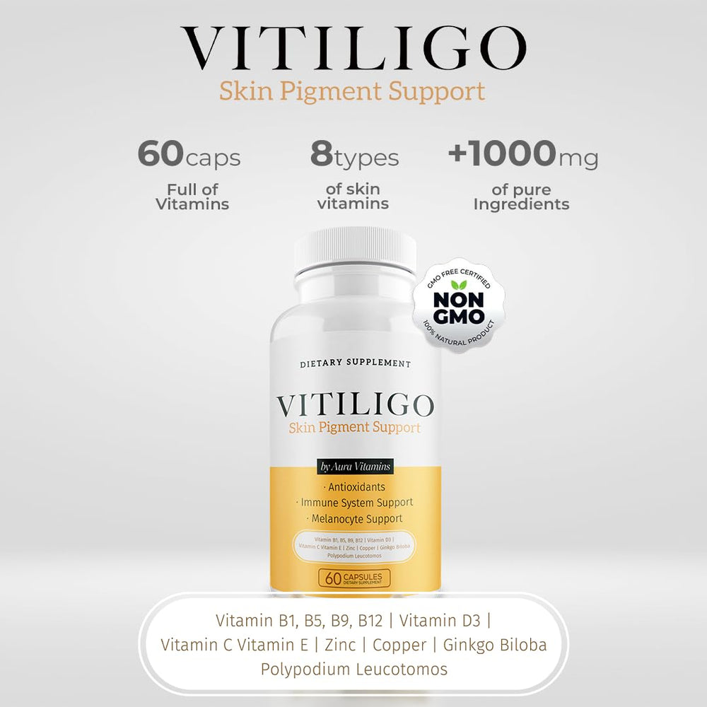 Dermawonder Vitiligo Capsules with vitamins in background