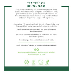 Tea tree oil mint scented dental floss label
