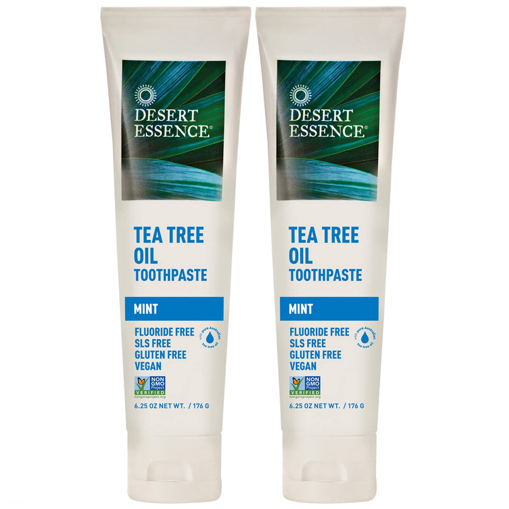 Desert Essence Tea Tree Oil Toothpaste Mint 6.25 oz Pack of 2 packaging