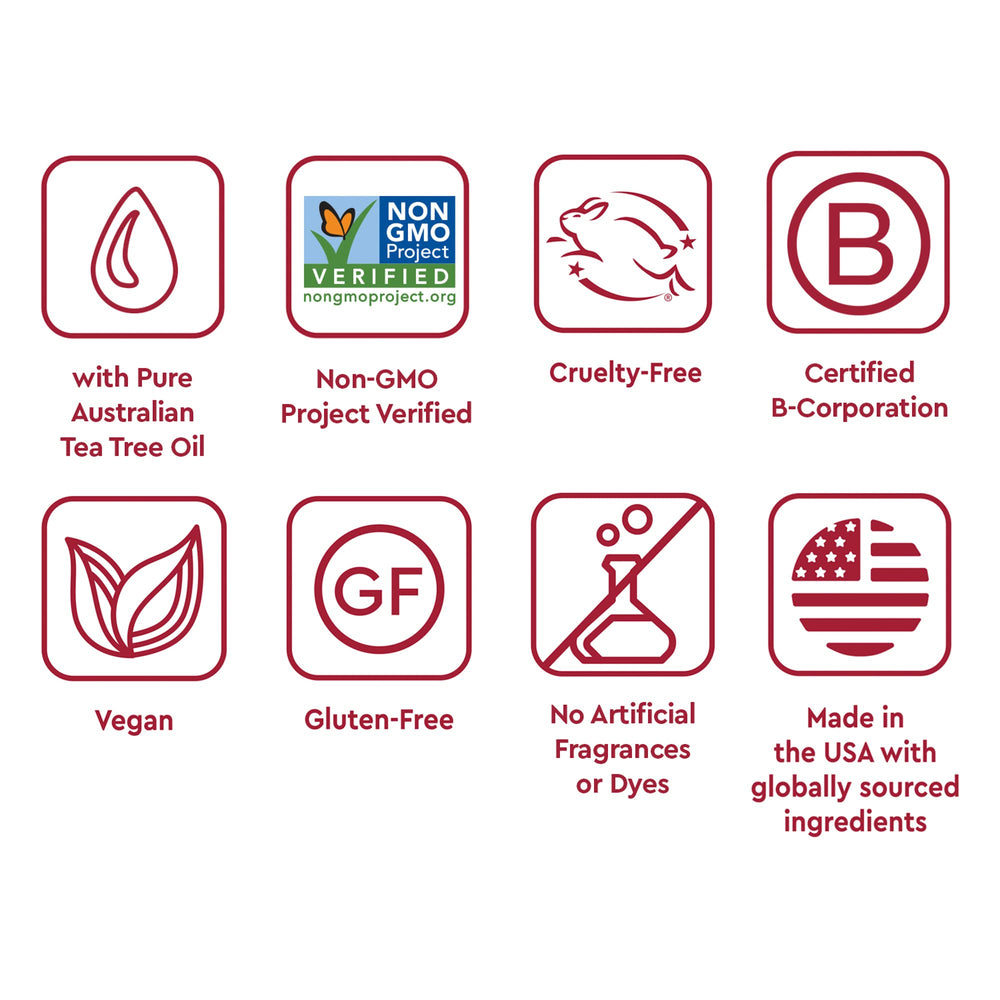 Illustration of tea tree oil, peppermint oil and sea salt ingredients