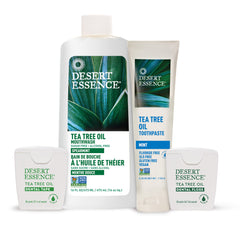 Flat lay of Desert Essence Tea Tree Oil Toothpaste Mint tubes