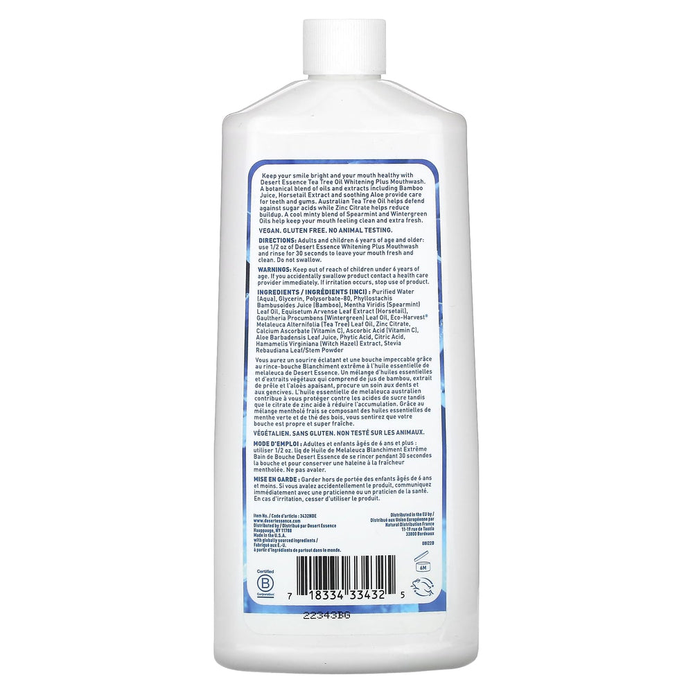 Desert Essence mouthwash label close-up Tea Tree Oil Whitening