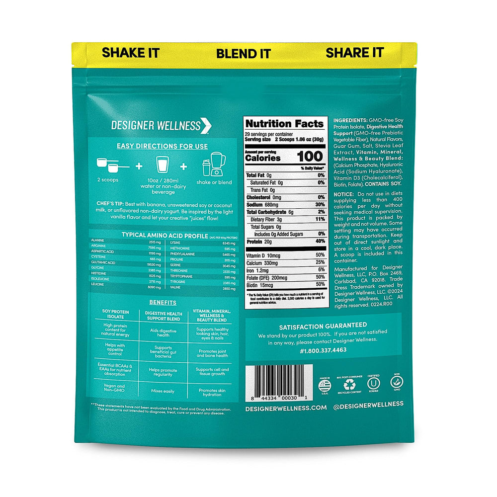 Designer Wellness vanilla protein shake glass shows a smooth, sugar-free workout fuel
