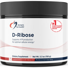 Designs for Health D-Ribose Powder tub closeup showing pure energy-support formula