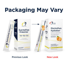 Designs for Health ElectroPure Clementine foil-pack underscores travel-friendly packaging and single-serve convenience