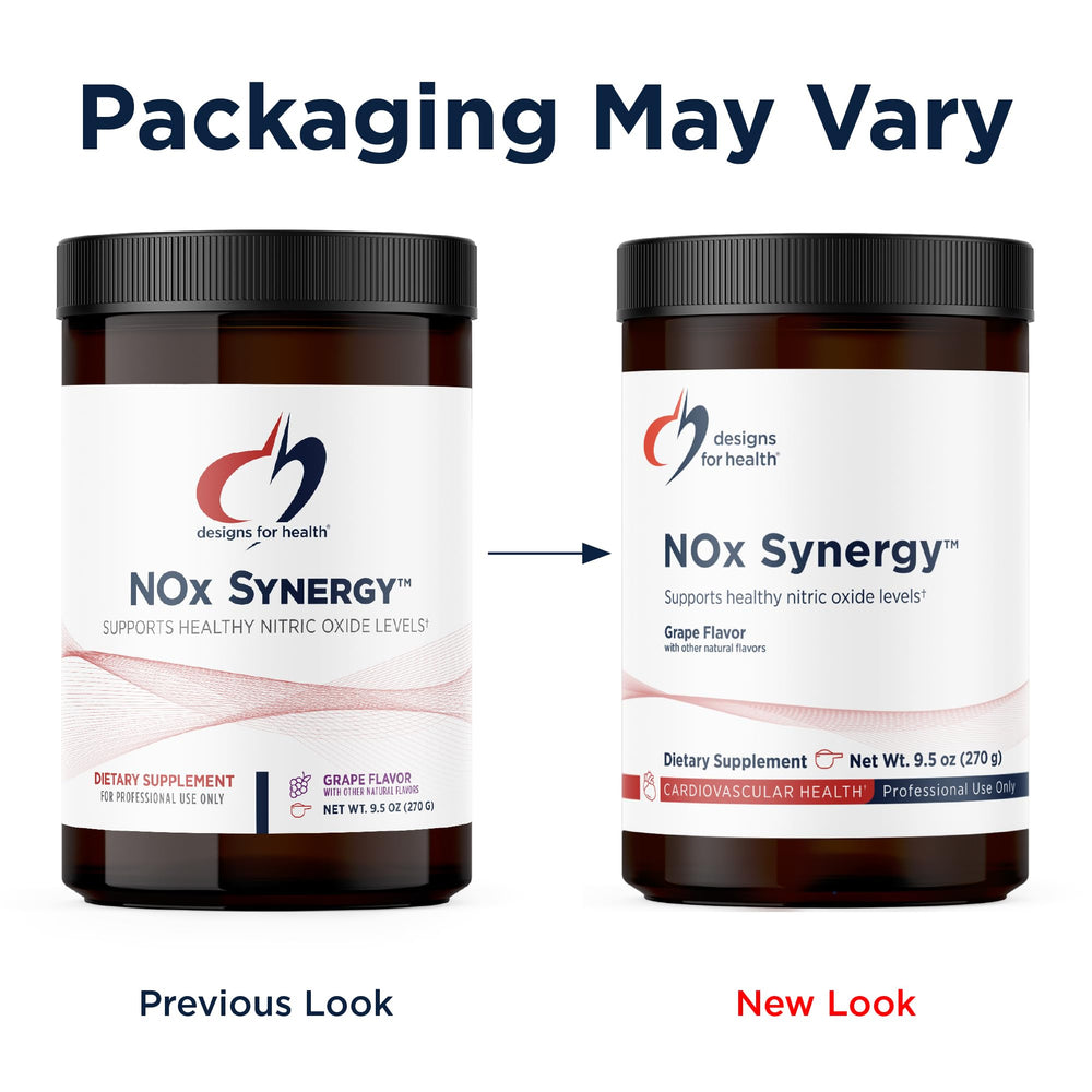 Measuring scoop beside 270g container showing serving size for NOx Synergy.