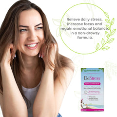 Bottle and label of DeStress All-Natural Veggie Capsules