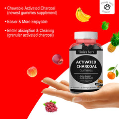 Graphic illustrating detox, gut and oral health benefits of activated charcoal
