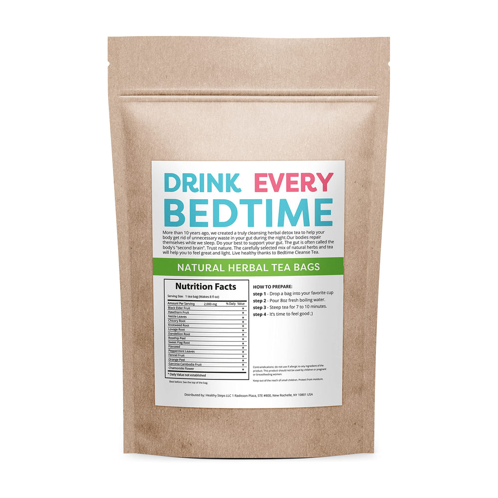 Detox Skinny Herb Tea Bedtime Cleanse bag shows gentle digestion support for night.