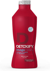 Detoxify Mega Clean NT tropical bottle pour for a refreshing cleanse.