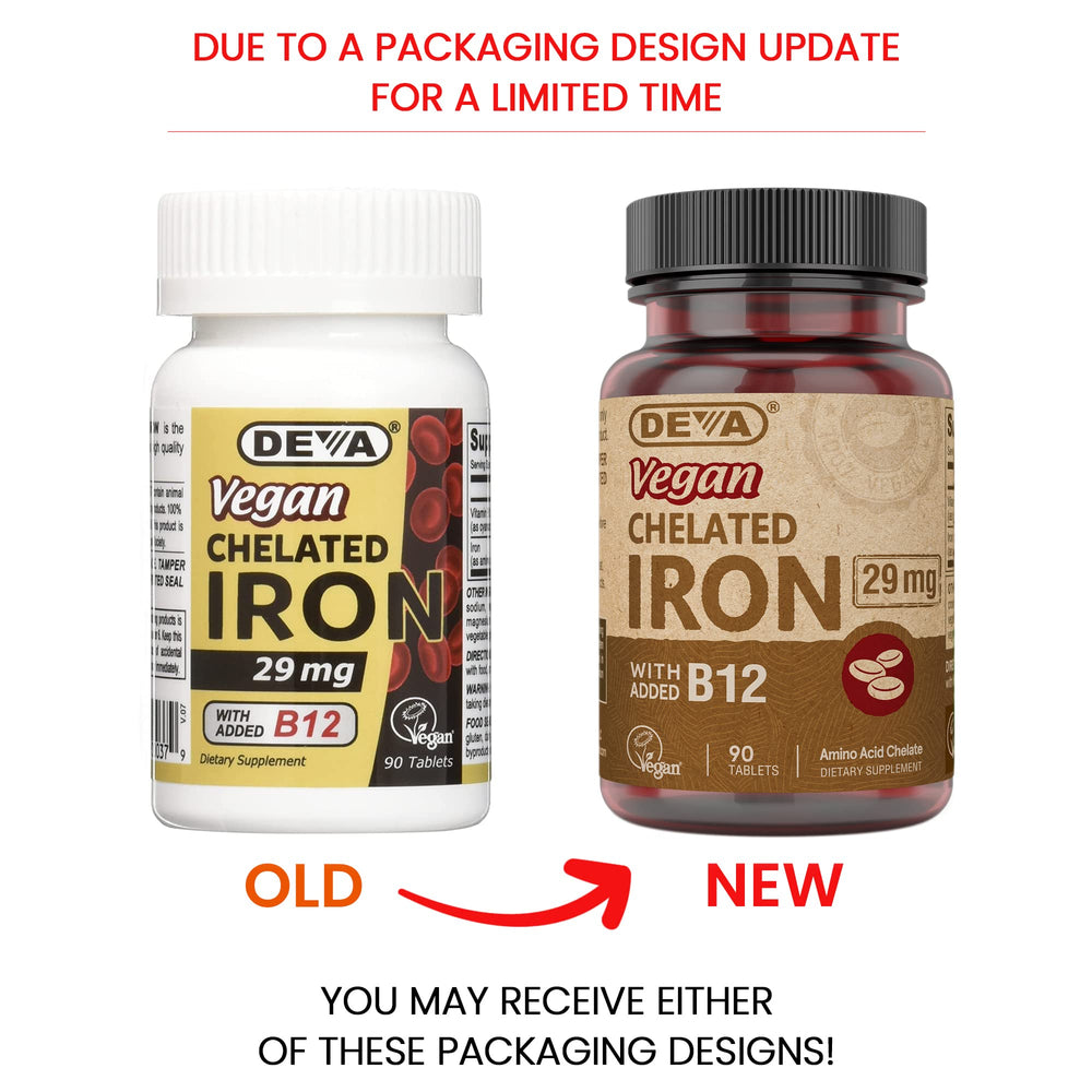 Close-up of packaging showing 29 mg iron and B-12