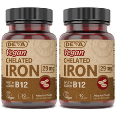 Front view of DEVA Vegan Chelated Iron 29 mg 2-pack bottle