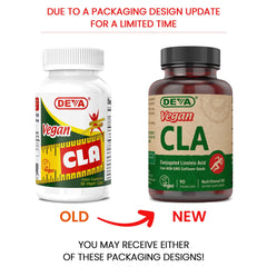 Close up of CLA capsules beside the bottle