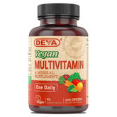 Bottle of DEVA Vegan Multivitamin and Mineral supplement with 90 coated tablets
