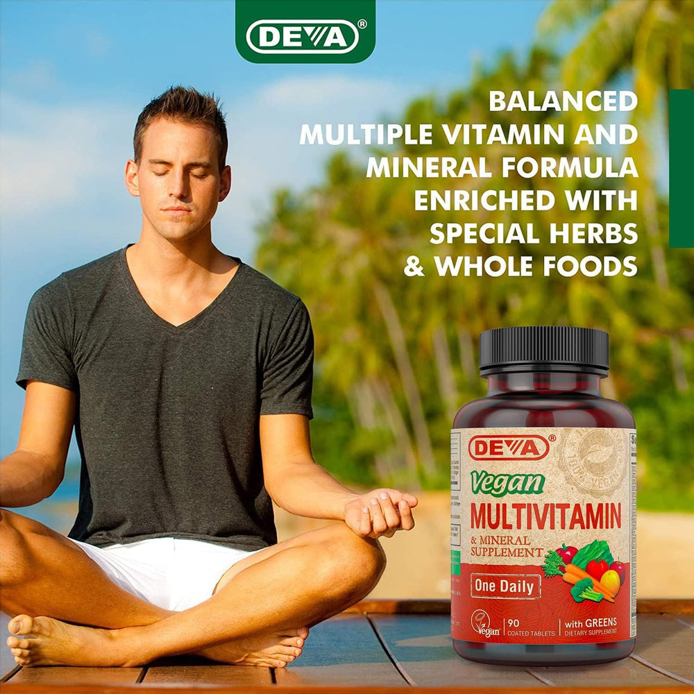 Front and side views of DEVA Vegan Multivitamin packaging