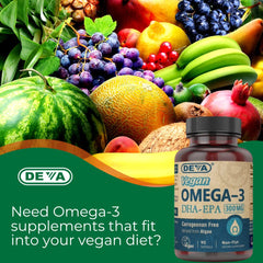 Shelf display of DEVA vegan omega-3 products