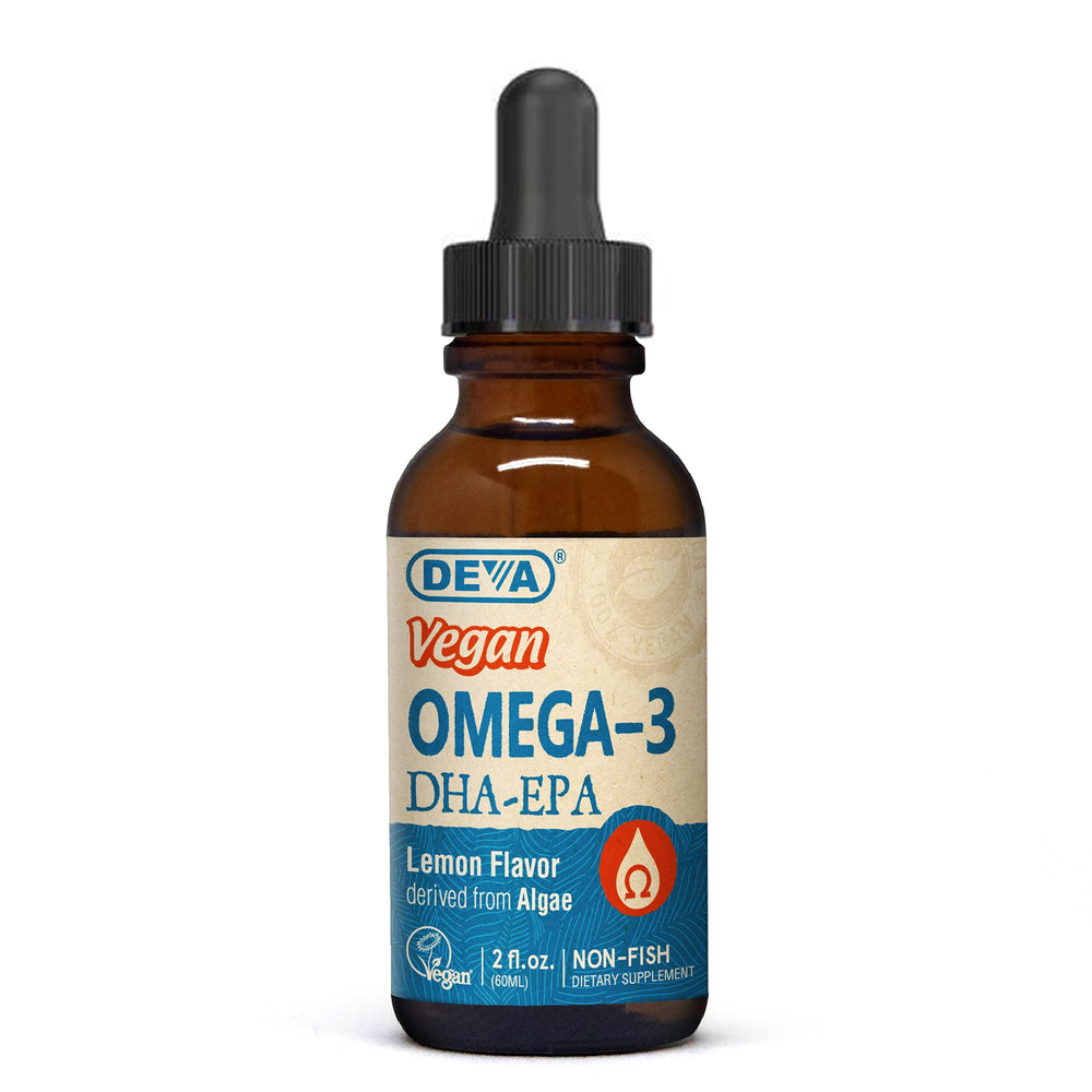 DEVA Vegan Omega-3 Liquid DHA & EPA from algae – Lemon flavor, 2 oz bottle