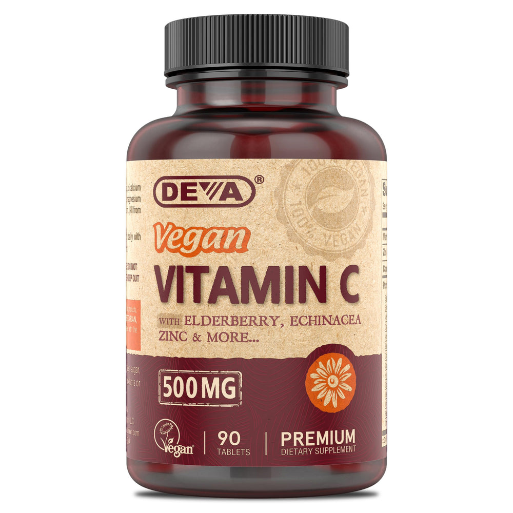 DEVA Vegan Vitamin C 500 mg bottle with elderberry and zinc