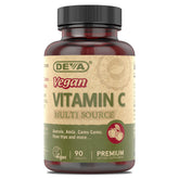 Front view of DEVA Vegan Vitamin C bottle with 90 tablets