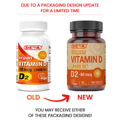 Close-up of the DEVA Vitamin D2 2400 IU bottle with label