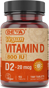 DEVA Vegan Vitamin D2 800 IU bottle – front view with label