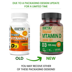 Back label of DEVA Vitamin D3 bottle showing ingredients and facts
