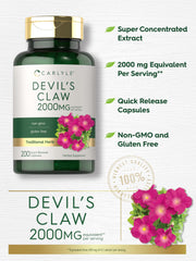 Close-up of Devils Claw 2000 mg label on bottle