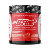 D-Fine8 thermogenic pre-workout tub front shows energy-boosting formula.