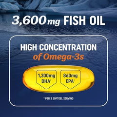 Graphic showing 3600 mg total omega-3 per serving with EPA and DHA