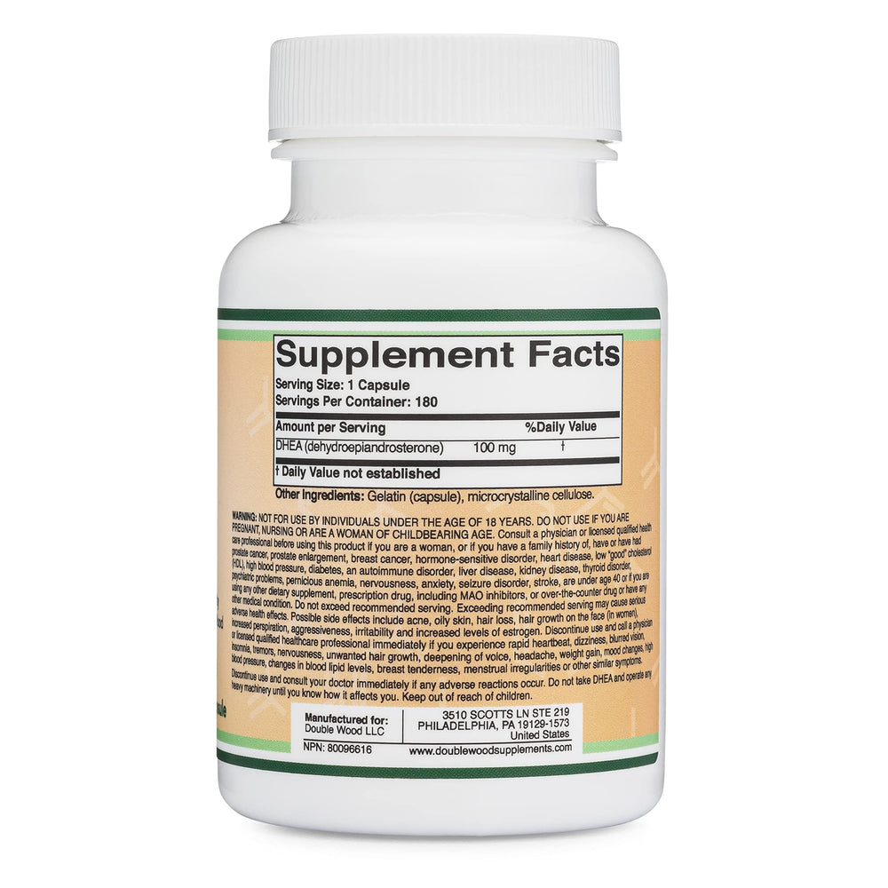 DHEA 100mg ingredients panel