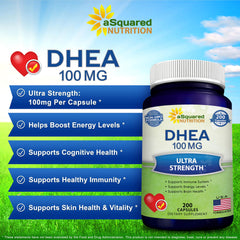 Side view of DHEA 100mg bottle emphasizing USA-made formulation