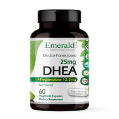 Bottle of Ultra Botanicals Emerald Labs DHEA 25mg supplement