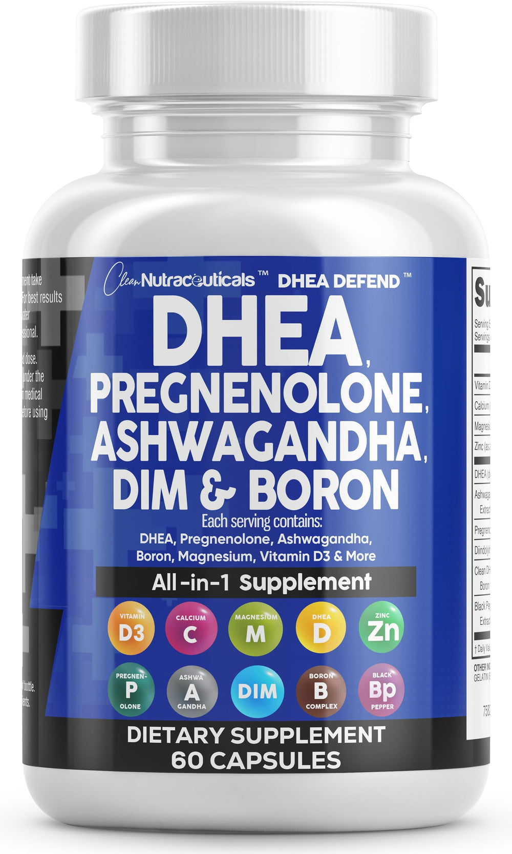 Bottle of DHEA 200mg + Pregnenolone 100mg supplement