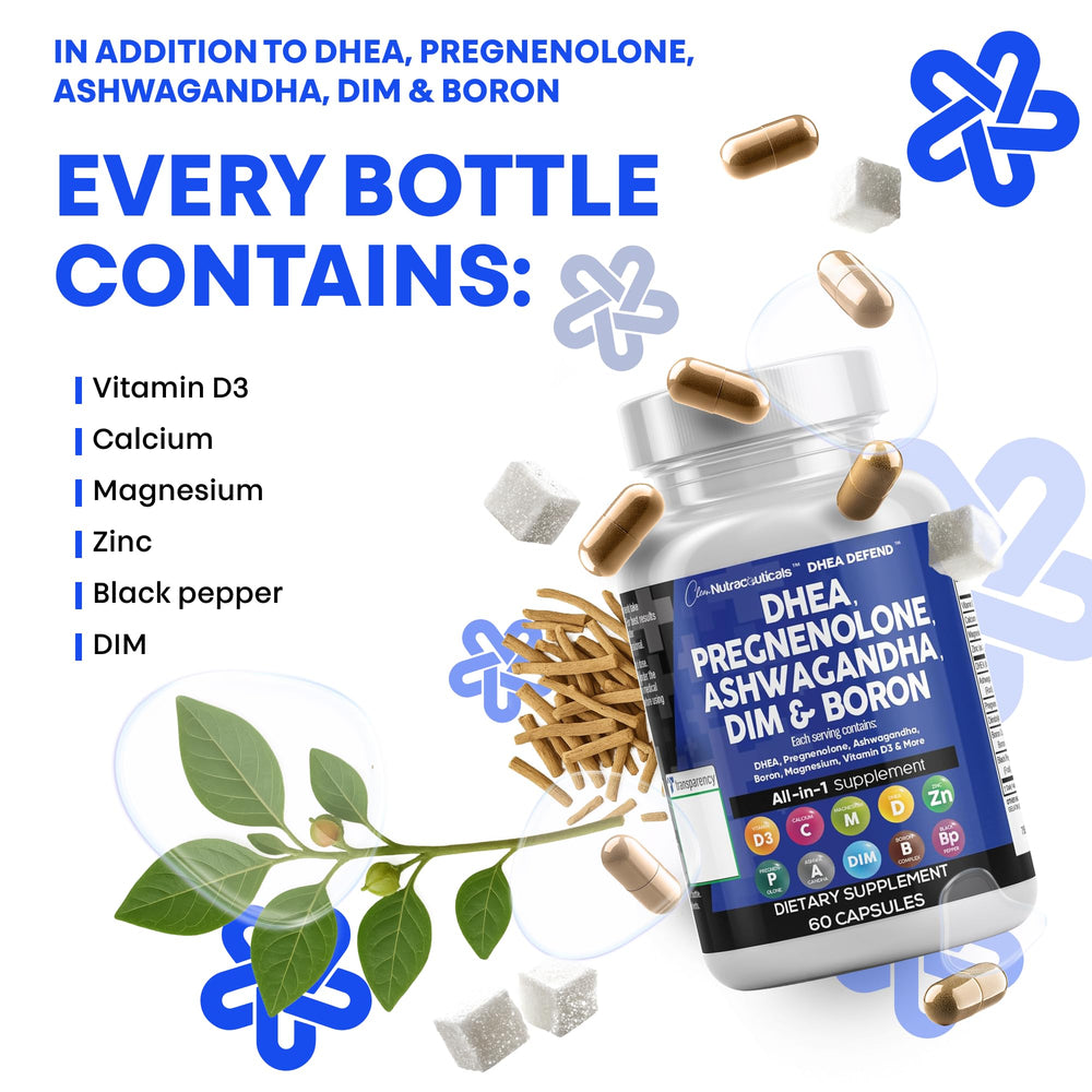 60-count bottle packaging for DHEA + Pregnenolone supplement