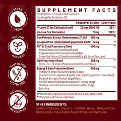 Close-up of liquid-filled DHT blocker capsules