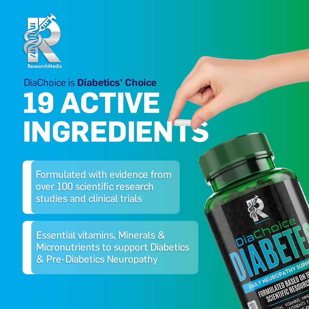 Visual of DiaChoice ingredients including ALA, CoQ10, magnesium and zinc