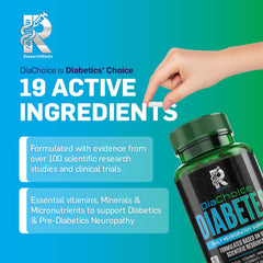 Visual of DiaChoice ingredients including ALA, CoQ10, magnesium and zinc