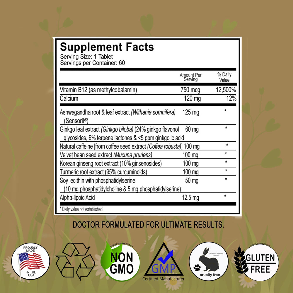 Vegan and gluten-free certification label on DiamondMIND bottle