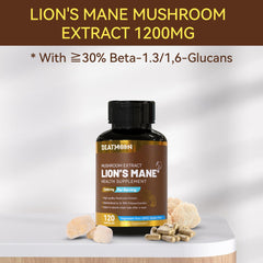 Non-GMO, vegan, gluten-free label for Lions Mane supplement