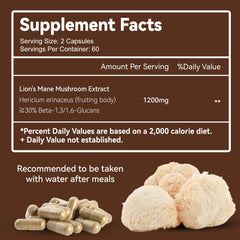 Close-up of Lions Mane 1200mg capsules