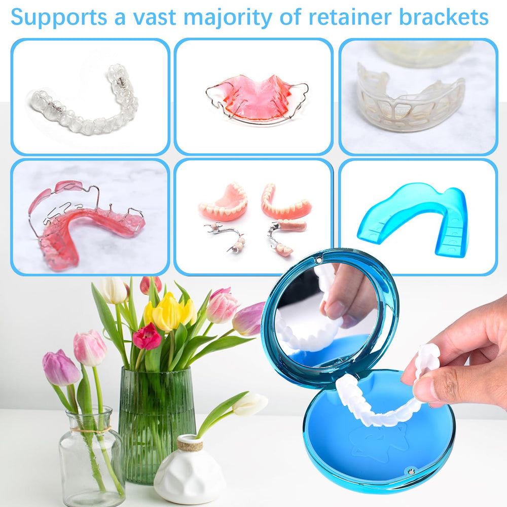 Blue denture case with magnetic closure