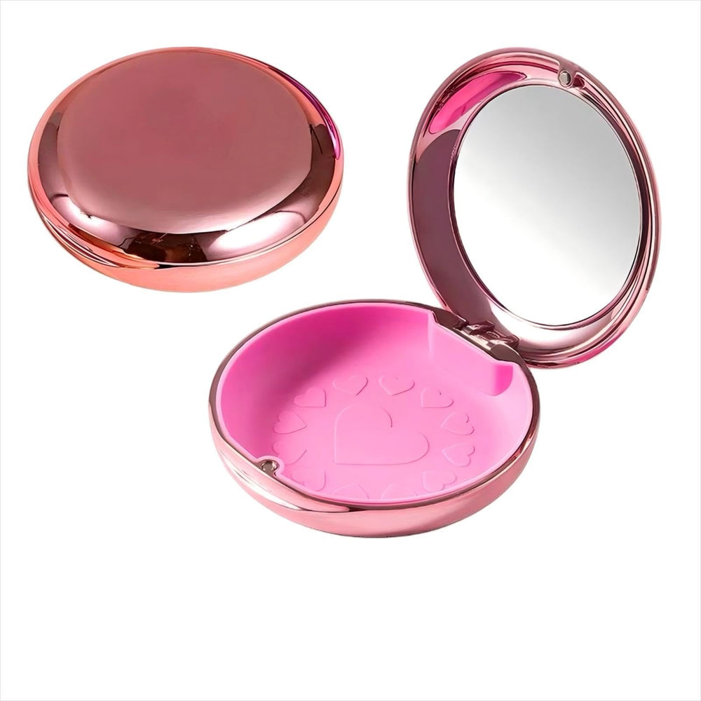 Pink electroplated denture case with built-in mirror