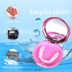 Hidden ventilation holes on pink retainer case