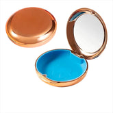 DIDATOOL denture case with built-in mirror in yellow electroplated finish